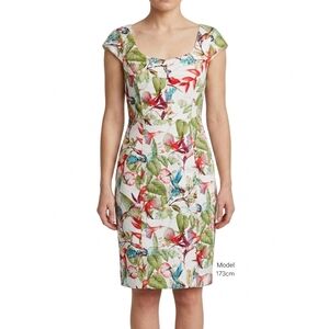 Floral Scoop-Neck Midi Sheath Dress with Multicolor Botanical Print